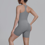 New cross-border double-sided nylon solid color racerback short two-piece sports running fitness yoga outfit for women