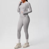 New European and American style cloud-feel brushed short-sleeve sports zip-up jacket, casual running butt-lifting yoga outfit three-piece set for women
