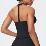 New cross-border solid color brushed breathable tight-fitting high-elastic yoga outfit set for sports, running, fitness, and yoga - three-piece set