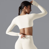New sports long-sleeve fitness top for women, deep V-neck, slim fit, breathable, ins-style, cropped outdoor yoga top