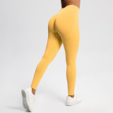 Cross-border European and American seamless solid color three-section waist butt-lifting high-waisted yoga pants for women for sports, running, and fitness
