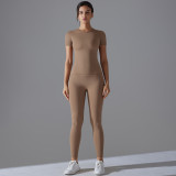 New solid color double-sided brushed tight-fitting high-elastic breathable yoga outfit set for women, suitable for running, fitness, and sports