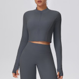 New cross-border solid color brushed zipper short long-sleeve jacket yoga wear sports running fitness yoga top for women