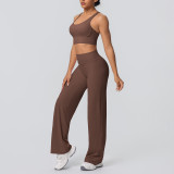 European and American cross-border seamless cross-back sports bra and casual butt-lifting wide-leg pants two-piece fitness yoga outfit for women