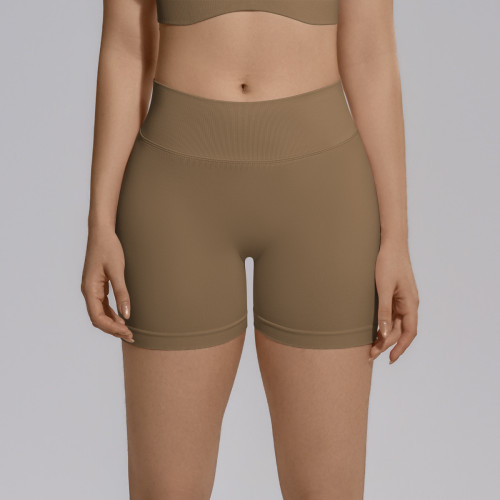 Cross-border seamless knitted V-waist peach butt-lifting tight high-waisted yoga shorts for sports, running, and fitness