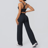 European and American cross-border seamless cross-back sports bra and casual butt-lifting wide-leg pants two-piece fitness yoga outfit for women