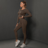 In-stock cross-border European and American seamless peach butt-lifting yoga outfit set, sports running fitness two-piece set for women