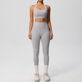European and American cross-border yoga double-sided brushed vest with shockproof pocket pants, Pilates running fitness yoga two-piece set