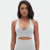 New cross-border European and American seamless solid color cross-back sexy sports bra for running, fitness, and yoga for women