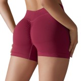 Cross-border seamless knitted solid color tight peach butt V-waist yoga shorts for women, suitable for sports, running, and fitness