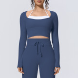 New cross-border seamless two-piece solid color long-sleeve T-shirt top, tight-fitting sports running fitness yoga wear