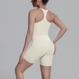 New cross-border double-sided nylon solid color racerback short two-piece sports running fitness yoga outfit for women