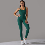 Cross-border seamless knitted ribbed solid color tight-fitting flat-neck jumpsuit for sports, running, fitness, and yoga