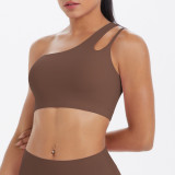 New cross-border spliced double-sided nylon brushed single-shoulder sports bra for running, fitness, and yoga for women