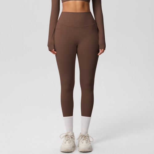 New cross-border solid color double-sided brushed tight high-waisted high-elastic breathable yoga pants for sports, running, and fitness