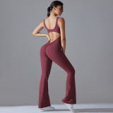 New cross-border solid color back-enhancing, hip-lifting, long slim-fit wide-leg jumpsuit for sports, running, fitness, and yoga
