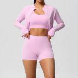Cross-border cloud-feel yoga brushed fabric sports bra jacket casual Pilates running fitness yoga three-piece set