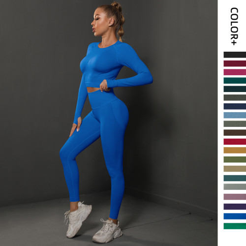 In-stock cross-border European and American seamless peach butt-lifting yoga outfit set, sports running fitness two-piece set for women