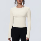 New cross-border sports top with a naked feel, waist-cinching, slim-fit, long-sleeved, breathable yoga shirt, running training fitness top for women