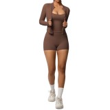New cross-border solid color brushed fabric breathable strap yoga outfit set, three-piece running and fitness sportswear for women