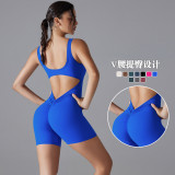 New double-sided nylon seamless high-elastic peach butt solid color V-waist tight shorts jumpsuit yoga wear