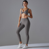 New solid color no-underwear required double-sided nylon sports yoga set, tight-fitting, high-elastic, antibacterial fitness yoga wear