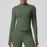 Cross-border seamless solid color tight-fitting high-elastic breathable stand-up collar zip-up jacket for women's sports, running, fitness, and yoga