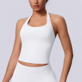 New seamless solid color halter neck sports tank top for women, suitable for running, fitness, and yoga