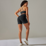 New cross-border seamless solid color high-elastic sports bra and underwear yoga outfit set for running and fitness, two-piece set
