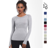 New cross-border European and American quick-dry long-sleeve women's sports running fitness breathable seamless one-piece long yoga top