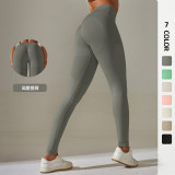 Cross-border European and American seamless knitted high-waisted butt-lifting peach-colored solid color yoga pants for sports, running, and fitness