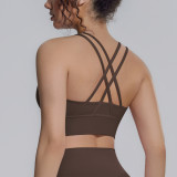 New nylon-spandex sports bra with beautiful back design, cross-tight yoga vest, shockproof, naked-feel fitness tight top
