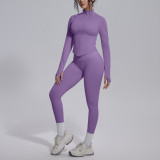 New cross-border seamless solid color breathable butt-lifting tight-fitting yoga outfit set for sports, running, and fitness