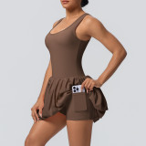 New European and American style seamless two-piece sports dress with anti-exposure lining for outdoor running, fitness, and tennis