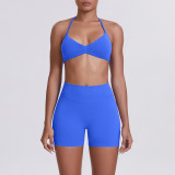 Cross-border seamless solid color halter neck bra and shorts yoga outfit set, tight-fitting running and fitness two-piece set
