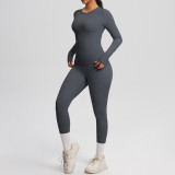 In-stock cross-border solid color double-sided brushed breathable high-elasticity tight-fitting yoga outfit set for sports, running, and fitness two-piece set