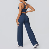 European and American cross-border seamless cross-back sports bra and casual butt-lifting wide-leg pants two-piece fitness yoga outfit for women
