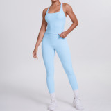 Cross-border European and American double-sided brushed solid color tight-fitting racerback sports suit for running, fitness, and yoga two-piece set
