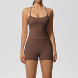 New cross-border European and American solid color double-sided brushed breathable tight-fitting yoga outfit set for sports, running, and fitness, eight-piece set
