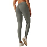 Cross-border European and American seamless knitted high-waisted butt-lifting peach-colored solid color yoga pants for sports, running, and fitness
