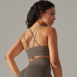 European and American cross-border seamless knitted solid color breathable cross-back sports bra for running, fitness, and yoga