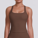 New cross-border solid color ribbed backless tank top for women, tight-fitting, quick-drying sports running fitness top, yoga wear