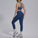Cross-border double-sided nylon solid color cross-back tight-fitting nude-feel sportswear set for running, fitness, and yoga
