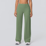New cross-border double-sided brushed solid color high-waisted loose breathable yoga wide-leg pants for running and fitness yoga bell-bottom pants