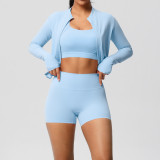 Cross-border cloud-feel yoga brushed fabric sports bra jacket casual Pilates running fitness yoga three-piece set
