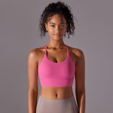 New brushed double-sided nylon solid color cross-back sports bra for women, suitable for running, fitness, and yoga