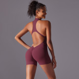 New cross-border solid color high-intensity nude-feel tight-fitting sports backless one-piece yoga suit, tight-fitting running and fitness wear