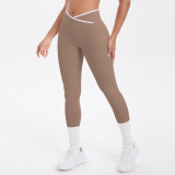 New cross-border color-blocking cross-fit brushed high-elastic yoga outfit set for running, fitness, and breathable training, five-piece set