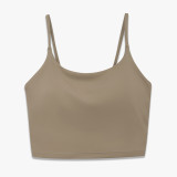 New solid color double-sided nylon semi-fixed cup training high-intensity sports bra, tight-fitting high-elastic fitness tank top for women