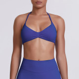 Cross-border seamless solid color backless tight-fitting high-elastic halter neck sports bra for running, fitness, and yoga for women